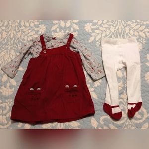 Carters maroon corduroy baby jumper. 12 months. Long sleeve with matching tights